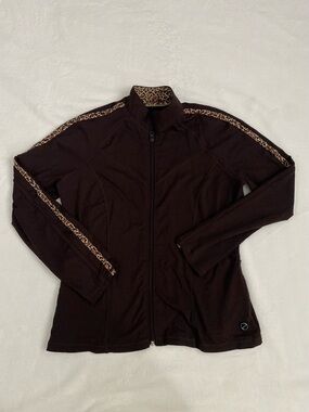 Y2K Women’s Brown Zip-Front Jacket with Leopard Trim